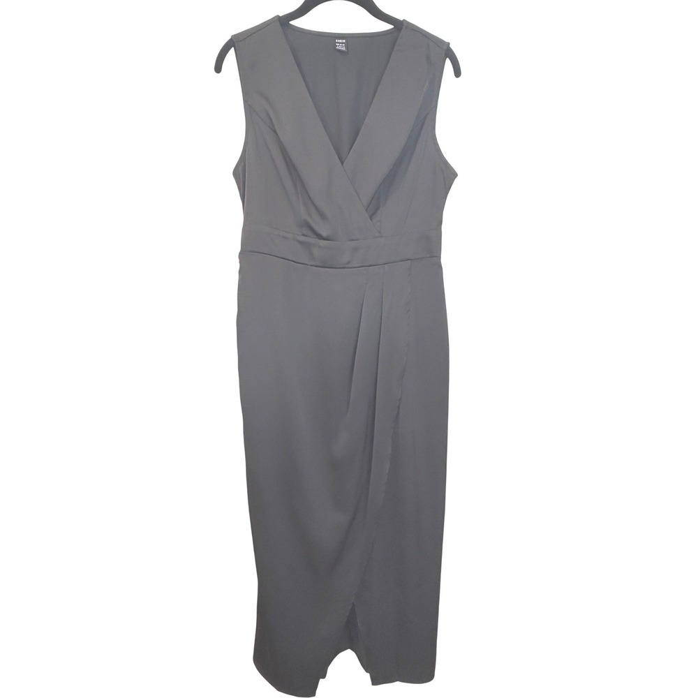 SHEIN Elegant Midi Dress Faux Wrap Minimalist Sleeveless Party Chic Black L 8/10